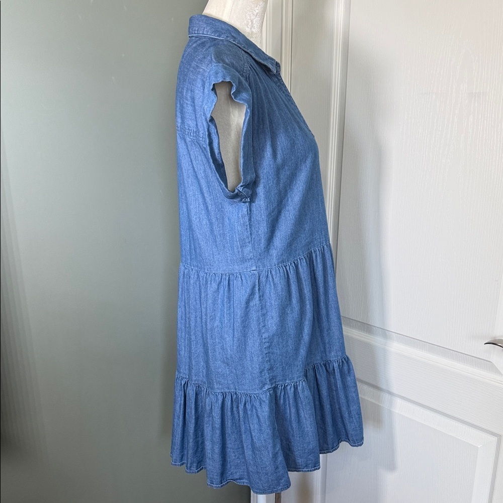 Tommy Hilfiger Chambray Button Front Shirt Dress Size 8 Blue Denim Tiered - Picture 6 of 8